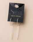 Unique art deco style earrings in silver keyhole on leather display card.