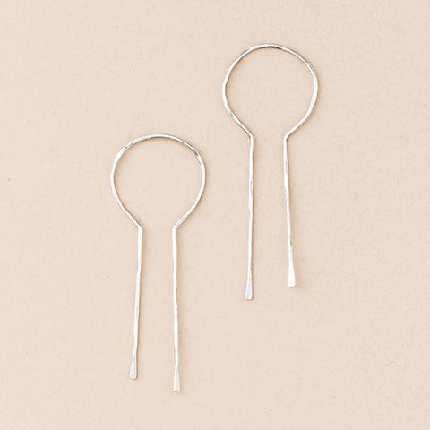 Unique art deco style earrings in silver keyhole shape.