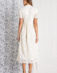 Lace dress for women off white back full length view.