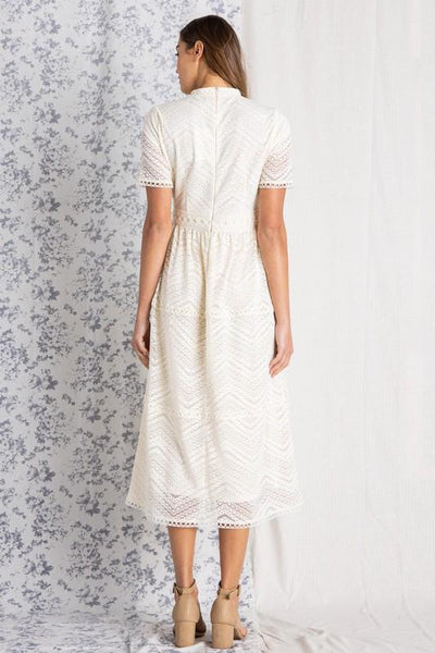 Lace dress for women off white back full length view.