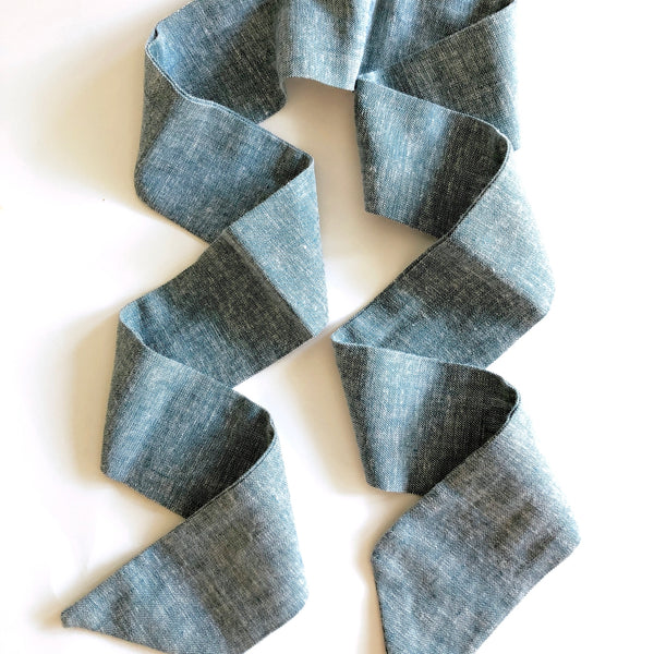Cute hair wrap scarf. Cerulean blue linen shown untied.