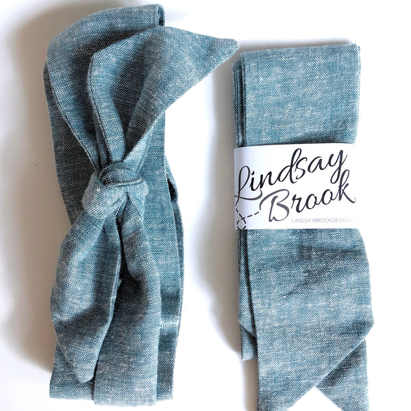 Cute hair wrap scarf. Cerulean blue linen.