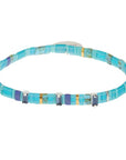 Aqua glass bead bracelet with rhinestones and silver charm engraved with "breathe".