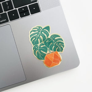 Monstera sticker shown on laptop.