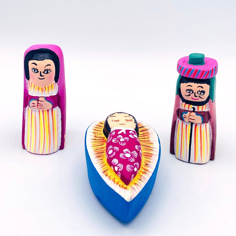 Colorful balsa natural nativity set.