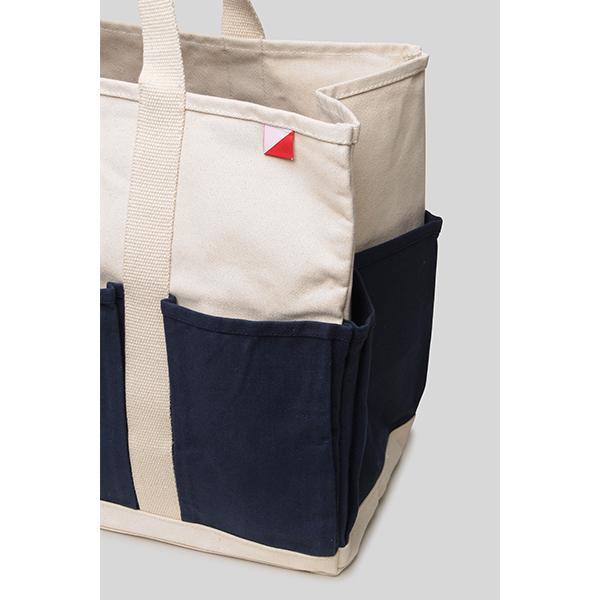 Eco-friendly Grocery Bags. Navy and natural pocket view.