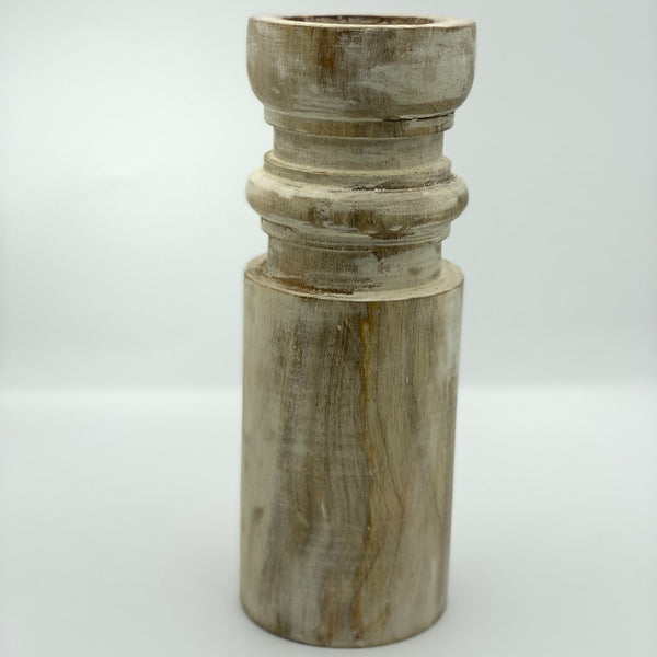 Sample of barrel shaped pillar candle holder tall.