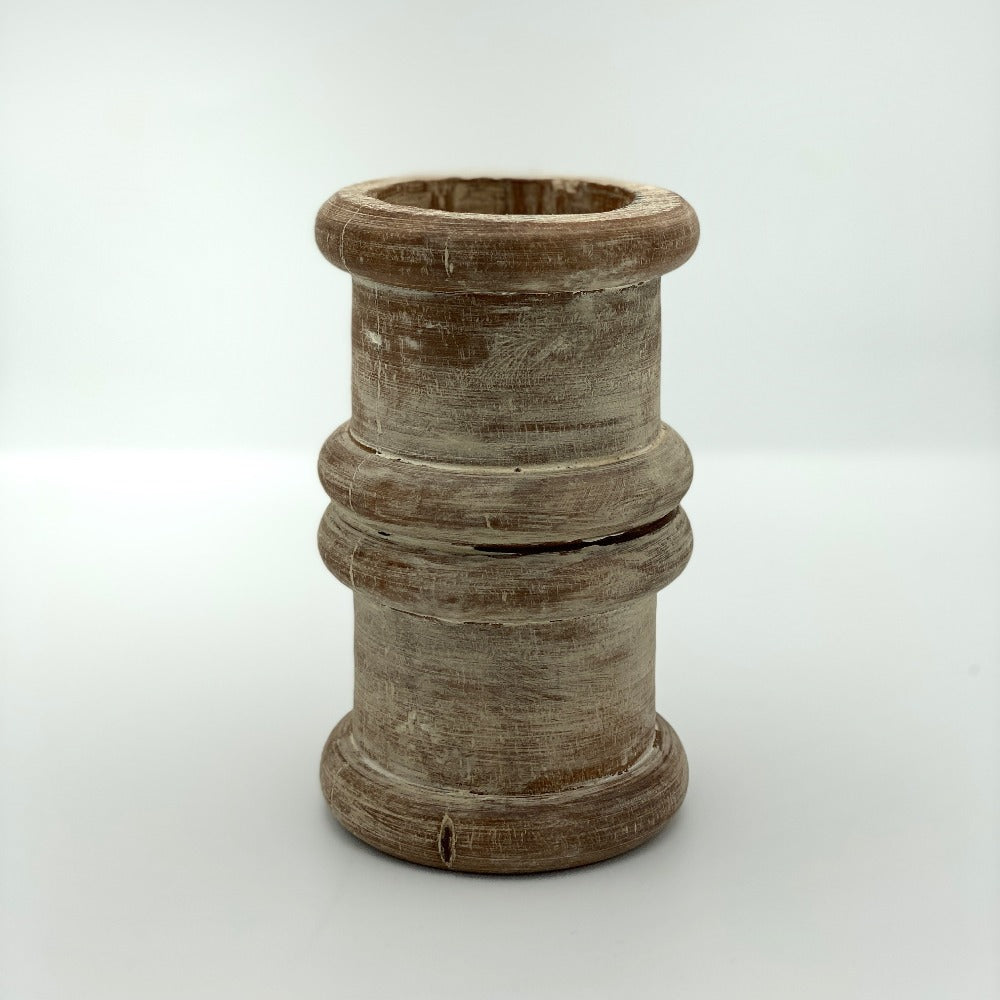 Sample of short round pillar candle holder wood.