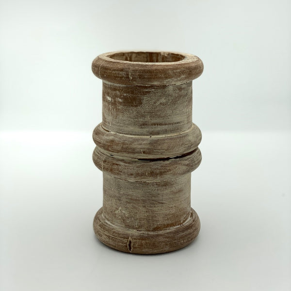 Sample of short round pillar candle holder wood.