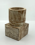 Short square pillar candle holder wood.