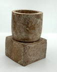 Pillar candle holder wood in short square.