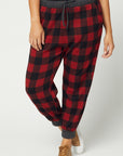 Plus size red plaid pajamas. Elastic waistband with drawstring.