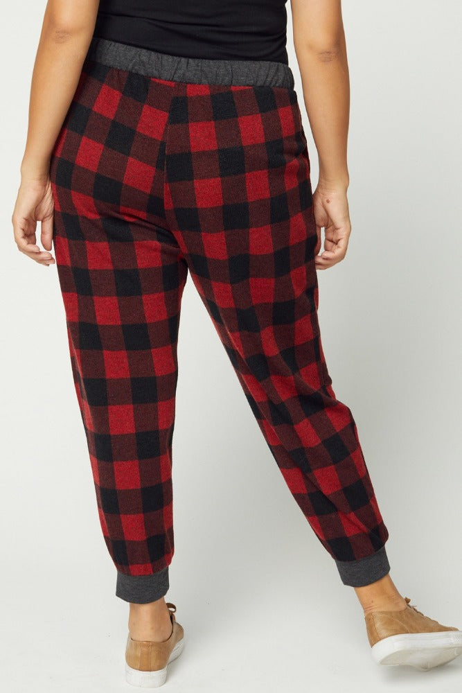 Plus size red plaid pajamas. Back view.