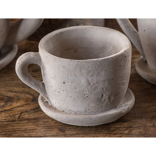 Planters and pots outdoor. Cement teacup planter from a collection.