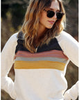 Retro striped pullover - women's top with 3/4 zip front.