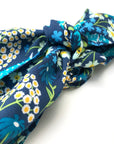 Cute silk hair scarves. Secret garden print shown close up.