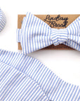 Seersucker suit bow tie. Blue.