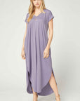 Short Sleeve V-Neck Hi-Lo Maxi