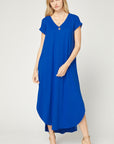 Short Sleeve V-Neck Hi-Lo Maxi