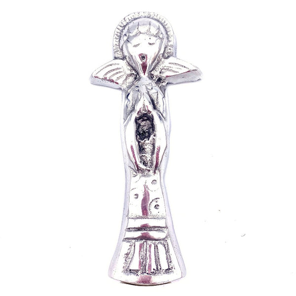 Recycled silver Christmas singing angel in large size.