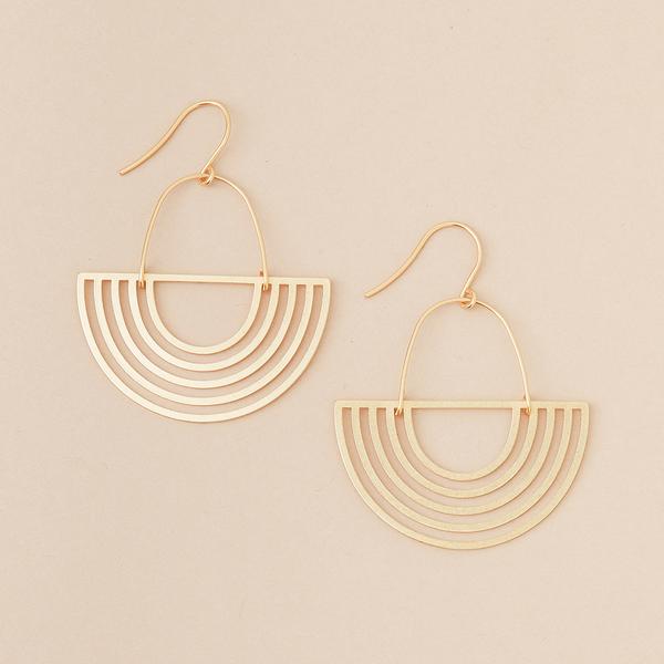Art deco earrings gold in solar rays shape.