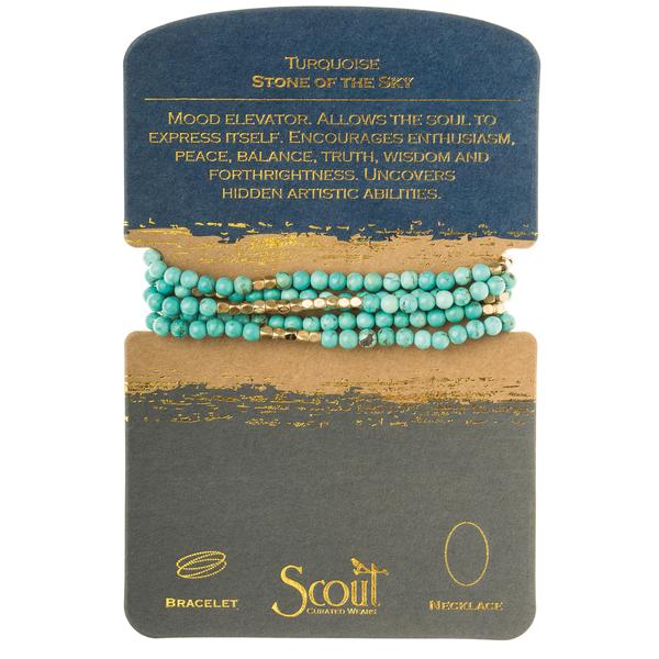 Women's turquoise bohemian jewelry. Turquoise and gold stone wrap can be worn as necklace or bracelet.
