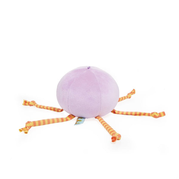 Rear view of stuffed jelly fish toy with knotted tentacles. 