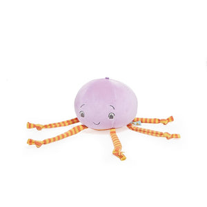 Stuffed jelly fish toy with knotted tentacles. 