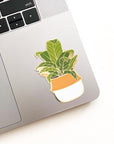 Tropical plant stickers. Banana leaf plant shown on laptop.