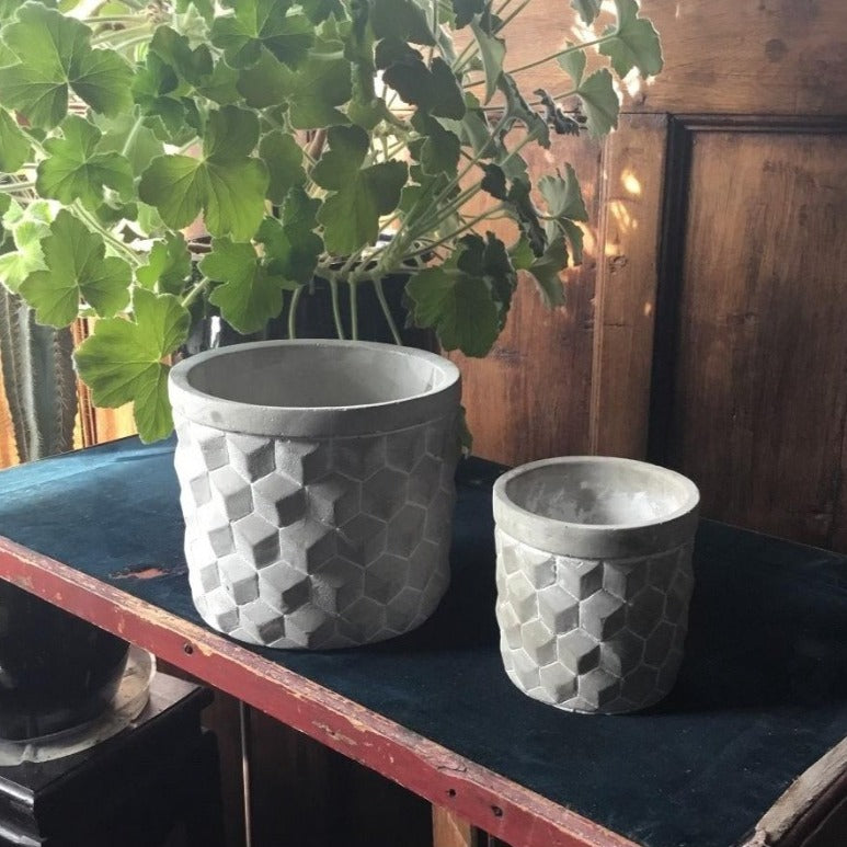 Unique indoor planter shown in medium and small sizes.