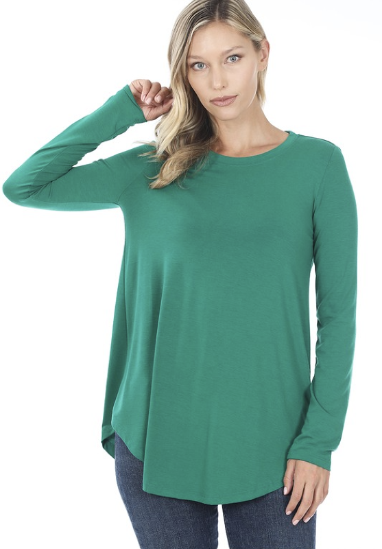 Women&#39;s long sleeve tee in green.