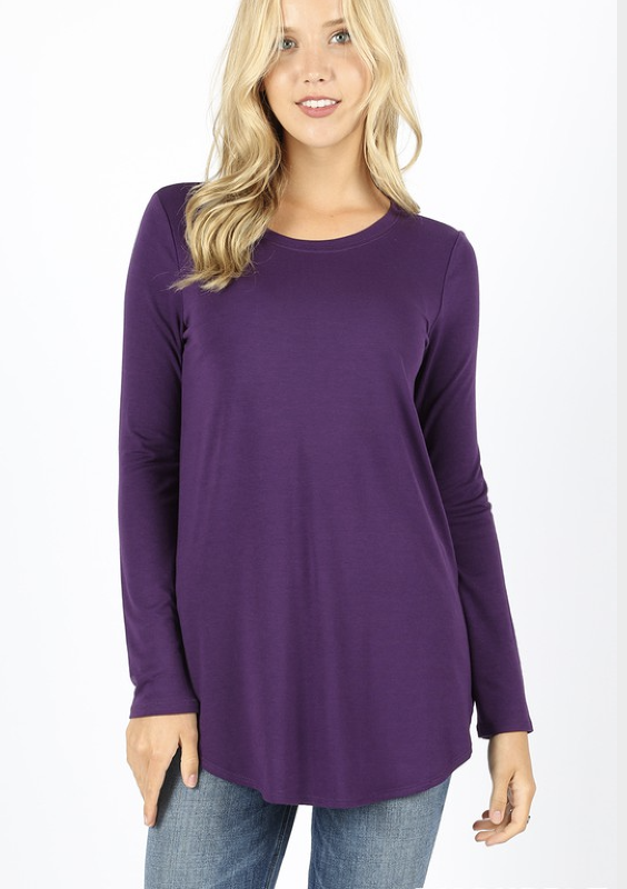 Women&#39;s long sleeve tee in purple.